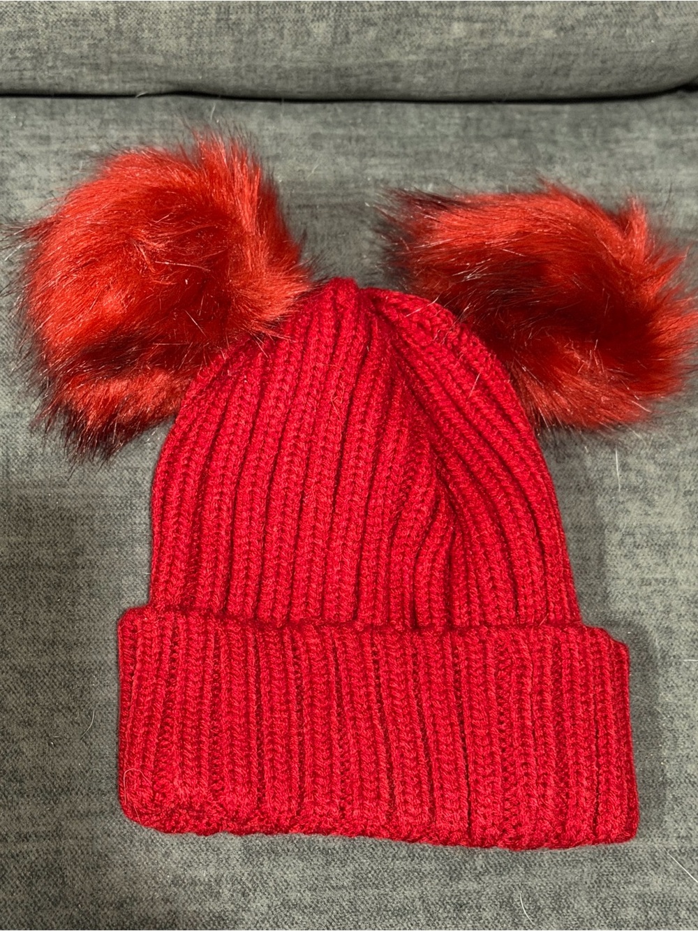 Red Double Pom Pom Knit Beanie - Brand